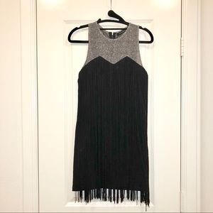 Black Silver Fringe Roaring 20's Dress sz M